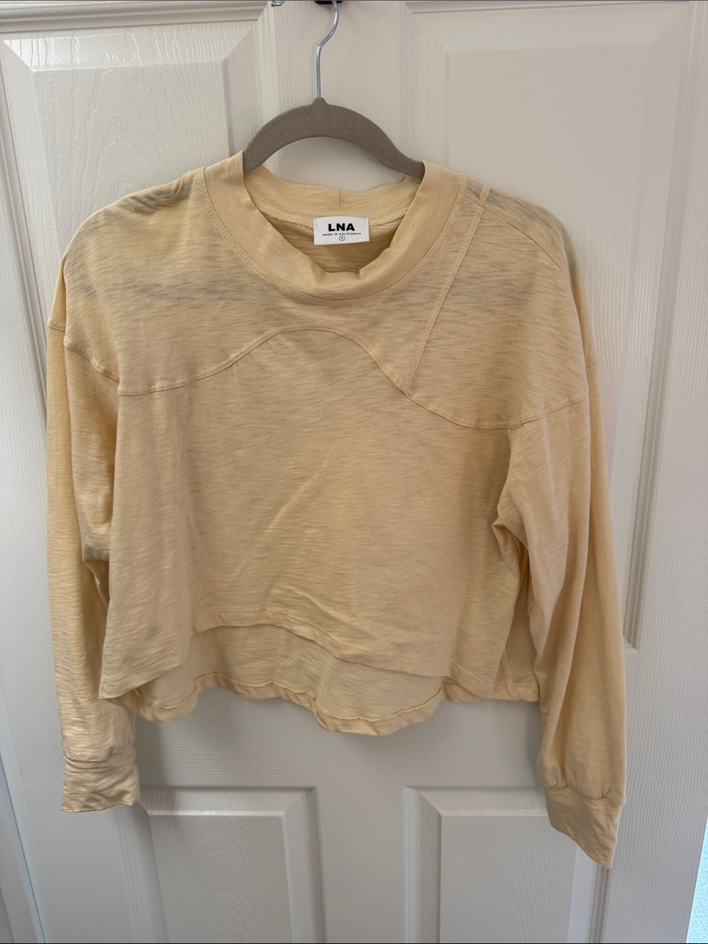 LNA Lightweight Cropped Long Sleeve Top in Soft Yellow